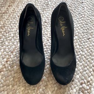 Cole Haan Nike black suede heel.